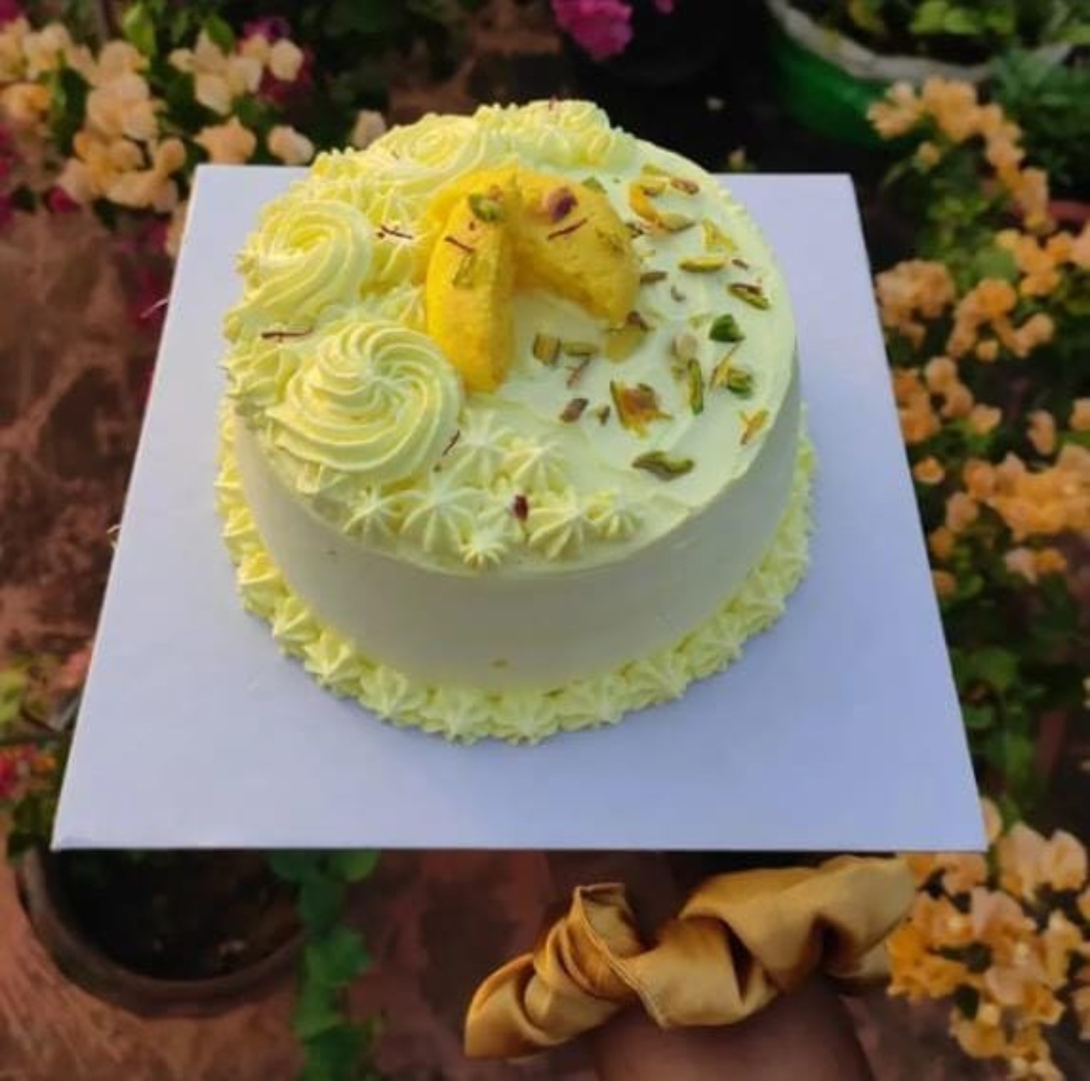 Mango pistachio celebration cake